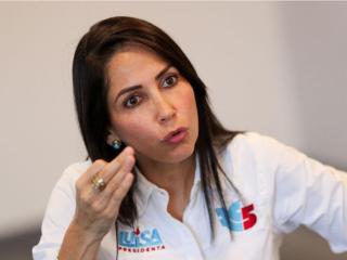 Luisa González, líder correísta del Movimiento Revolución Ciudadana, durante la campaña de las presidenciales de septiembre.