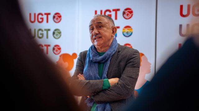 El secretario general de UGT, Pepe Álvarez, durante un desayuno informativo