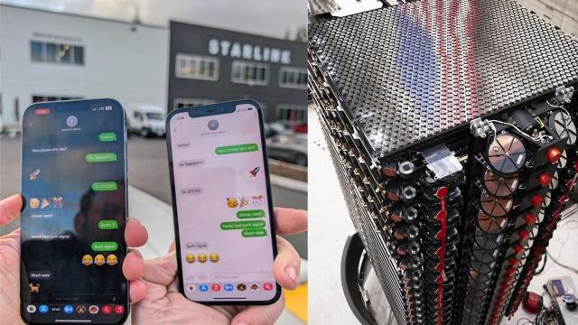 A la izquierda, los mensajes enviados y recibidos. A la derecha, un satélite Direct to Cell.