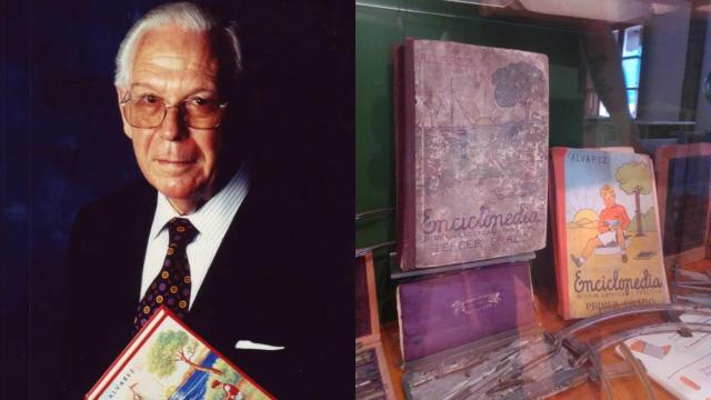 Collage con Antonio Álvarez y su enciclopedia