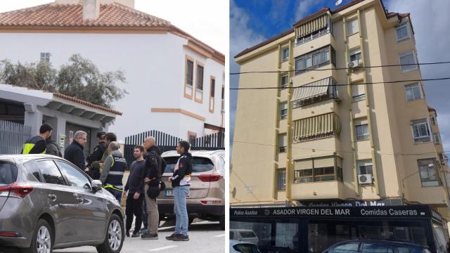 La vivienda donde fue hallado él, a la izquierda; y a la izquierda el edificio donde fue localizada ella.