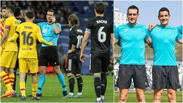 Juan Martínez Munuera, en un Clásico y junto a su hermano Miguel en otra imagen