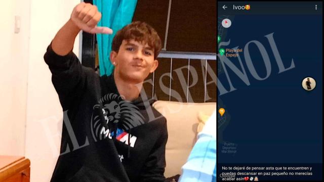 Una foto de Ivailo Petrov, el joven desaparecido, junto a la última ubicación que le envió a una amiga antes de naufragar en el Mar Menor.