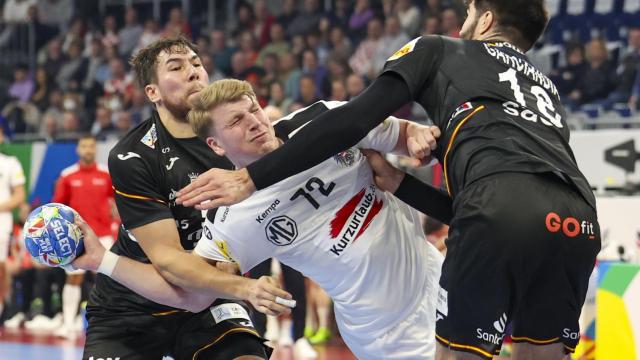 Un lance del partido de España ante Austria en el Europeo de balonmano.