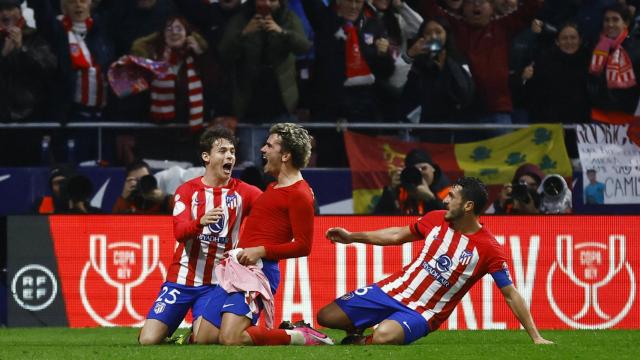 Griezmann celebra el tanto en la prórroga frente al Real Madrid