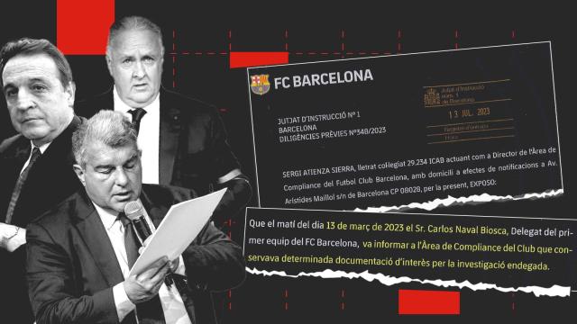 José María Enríquez Negreira, Joan Laporta y Carlos Naval Biosca, en un fotomontaje