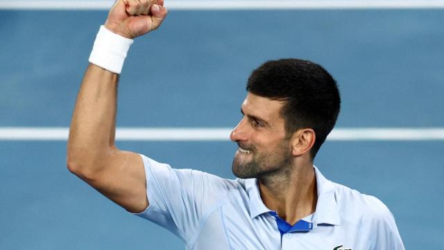 Djokovic celebra su victoria ante Mannarino.