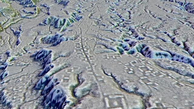 Imagen tomada con tecnología láser que revela calles y asentamientos antiguos bajo la vegetación de la Amazonía ecuatoriana.