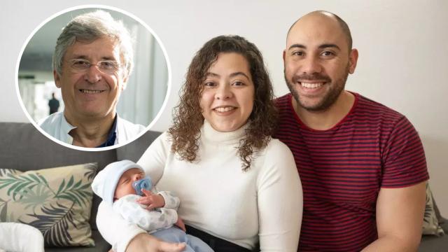 A la izda., Francisco Carmona, del Hospital Clínic de Barcelona, en un montaje con Maira, su pareja y su hijo Manuel.