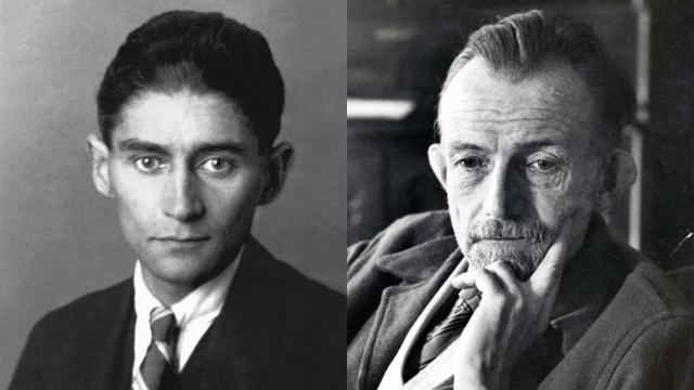 Franz Kafka en 1923. A la derecha, Hans Blüher en 1948, fotografiado por Gerda Schimpf.