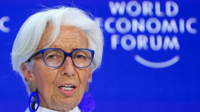 La presidenta del BCE, Christine Lagarde, durante su intervención en el foro de Davos