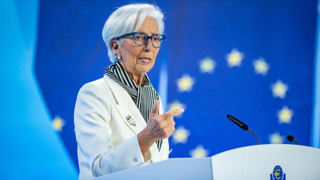 La presidenta del BCE, Christine Lagarde, durante su rueda de prensa de este jueves en Fráncfort