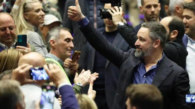 El líder de Vox, Santiago Abascal, este sábado durante la asamblea de su partido.