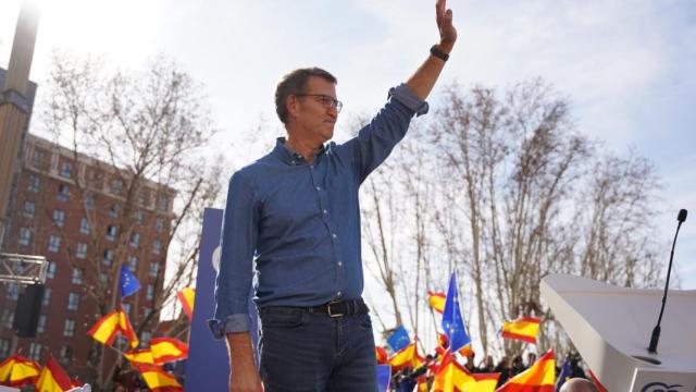 Núñez Feijóo, este domingo en la manifestación del PP contra la amnistía, en Madrid.
