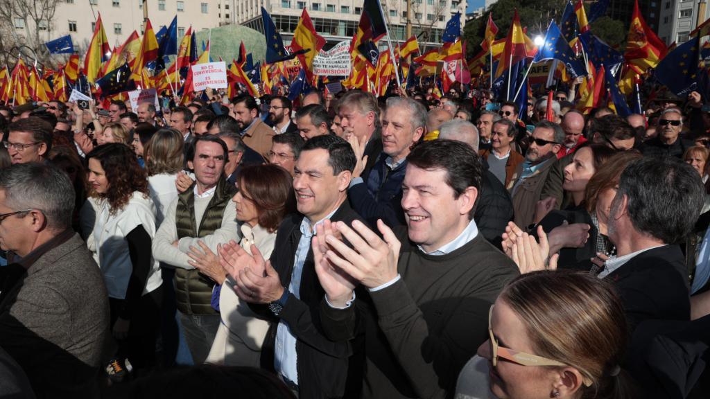 El presidente de la Junta, Alfonso Fernandez Mañueco, en la manifestación del Partido Popular 'Una España fuerte', en enero de 2024 en Madrid