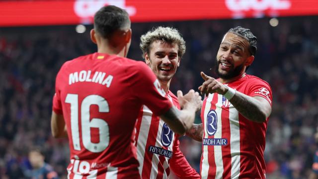 Molina, Griezmann y Memphis celebran el segundo gol