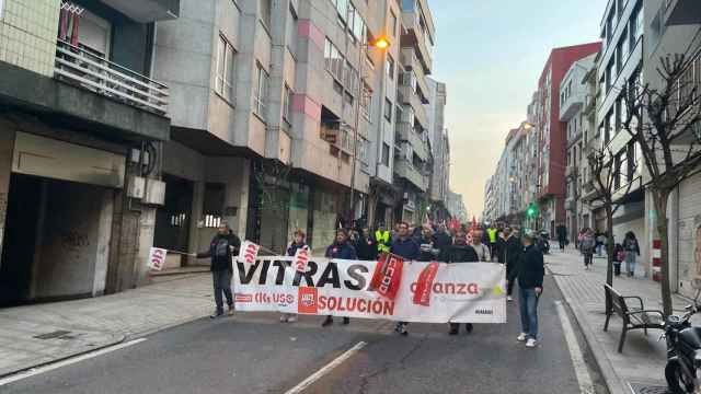 Manifestación de Vitrasa en la calle Sanjurjo Badía, a 30 de enero de 2024.