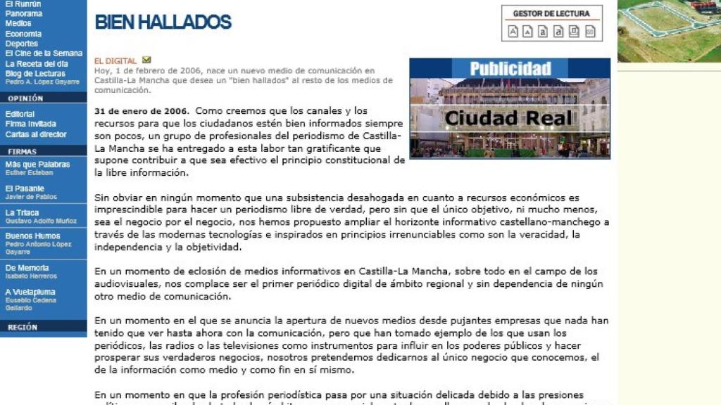 El editorial fundacional del periódico, titulado Bien hallados.