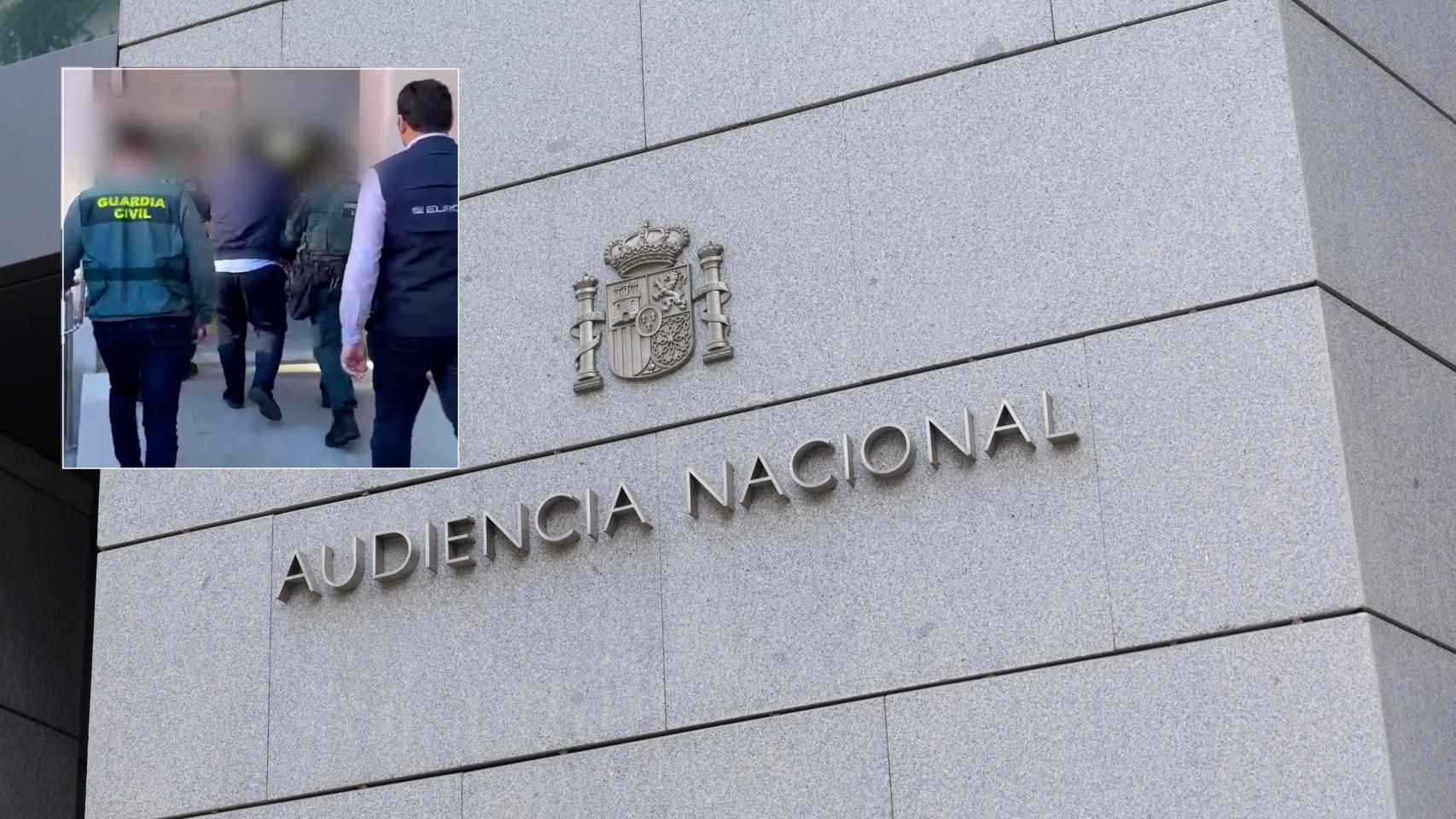 Fotomontaje con la detención practicada por la Guardia Civil y la fachada de la Audiencia Nacional.