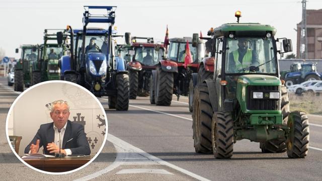Una de las tractoradas en León y el delegado del Gobierno en Castilla y León en el desayuno informativo de este viernes