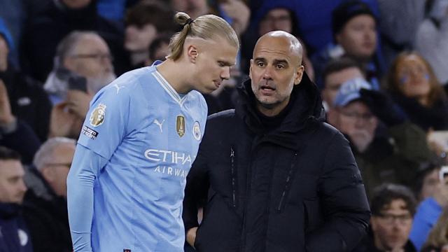 Haaland y Pep Guardiola, durante un partido del Manchester City