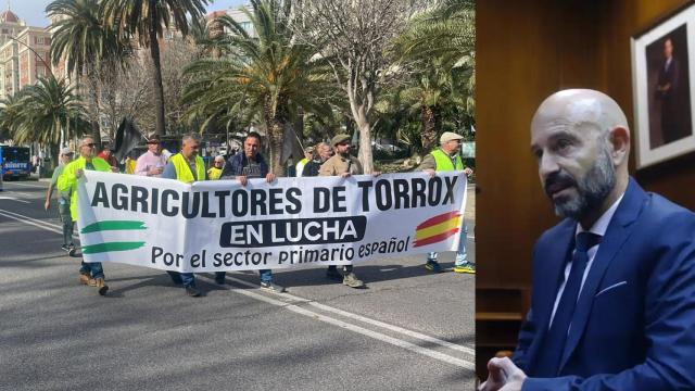 Una imagen de la manifestación y Javier Salas.