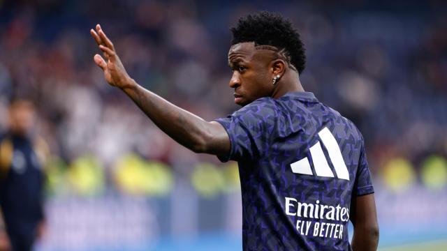 Vinicius, en un calentamiento con el Real Madrid