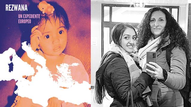 A la izquierda, la portada del libro 'Rezwana' , una imagen de la joven afgana de niña; a la derecha, Rezwana Sekandari y Mariangela Paone, en el presente.