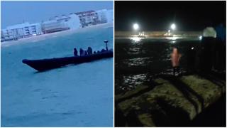 Las narcolanchas, este viernes en Barbate antes y durante el trágico suceso.