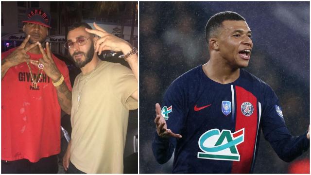 El rapero francés Booba junto a Benzema, a la izquierda, y Kylian Mbappé