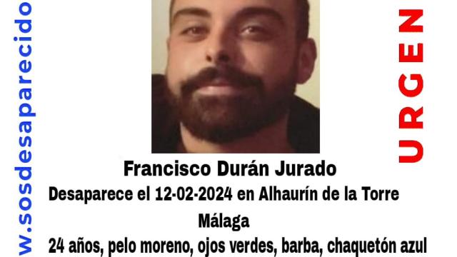 Buscan a un joven de 24 años desaparecido este lunes en Alhaurín de la Torre.