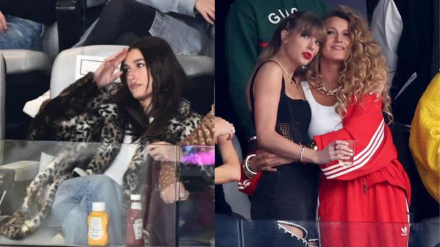 Hailey Bieber, Taylor Swift y Blake Lively en las gradas de la Super Bowl 2024.