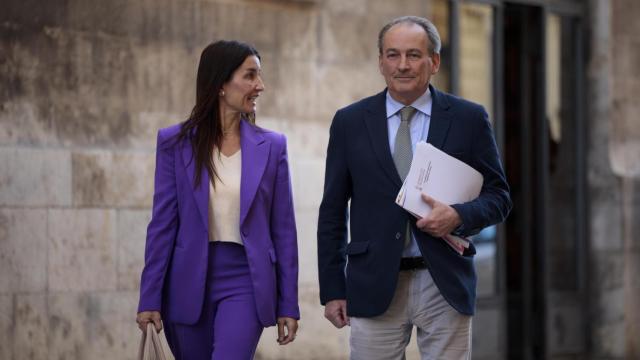 La consellera de Hacienda, Economía y Administración Pública y portavoz del Consell, Ruth Merino, y el conseller de Agricultura, Ganadería y Pesca, José Luis Aguirre, tras el Pleno del Consell