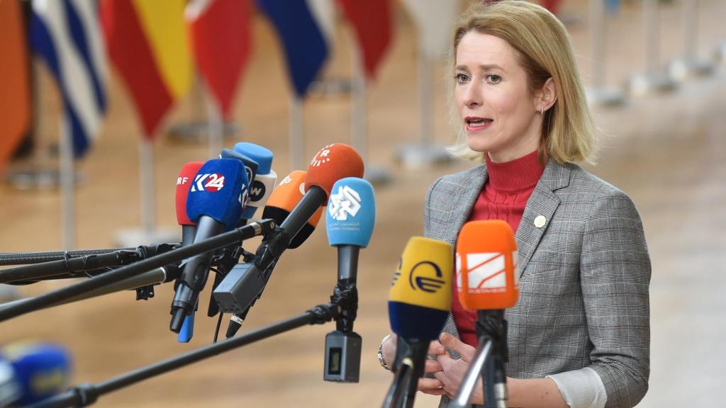 La primera ministra de Estonia, Kaja Kallas, durante el último Consejo Europeo del 1 de febrero.