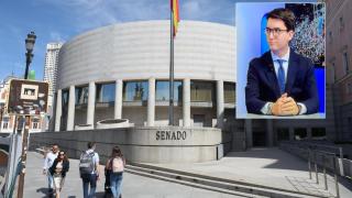 Fotomontaje con la fachada del Senado y un fotografía de Víctor Soriano.