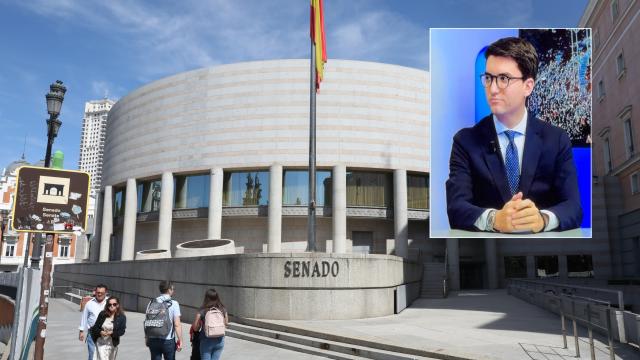 Fotomontaje con la fachada del Senado y un fotografía de Víctor Soriano.