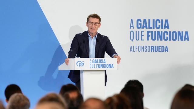 Alberto Núñez Feijóo, este miércoles en un mitin en Pobra de Trives, Ourense.