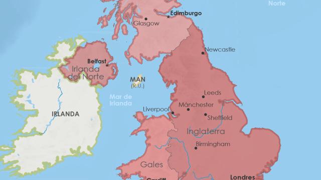 Mapa político de Reino Unido e Inglaterra.