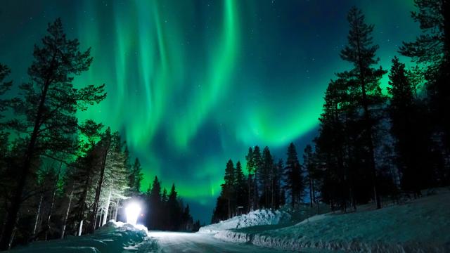 Imagen de archivo de una aurora boreal.