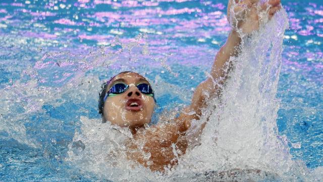 Hugo González durante los 200 espalda de los mundiales de Natación de Doha