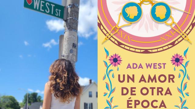 Ada West y la portada de su último libro.