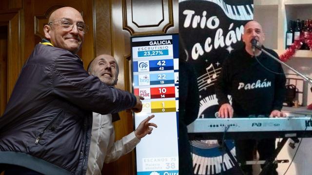 Armando Ojea junto a Jácome, a la izquierda. A la derecha una foto del político como teclista del Trío Pachán.