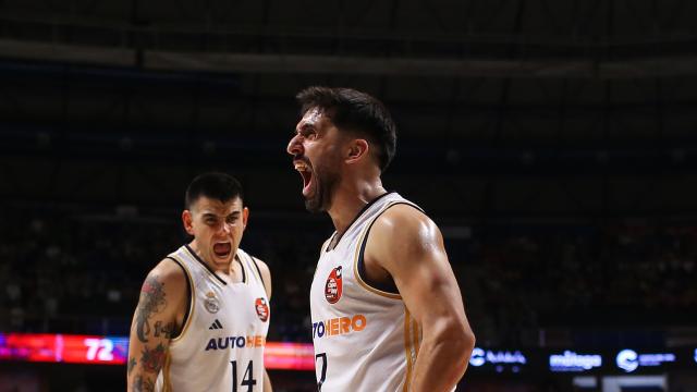 Facundo Campazzo celebra una canasta del Real Madrid en la Copa del Rey.