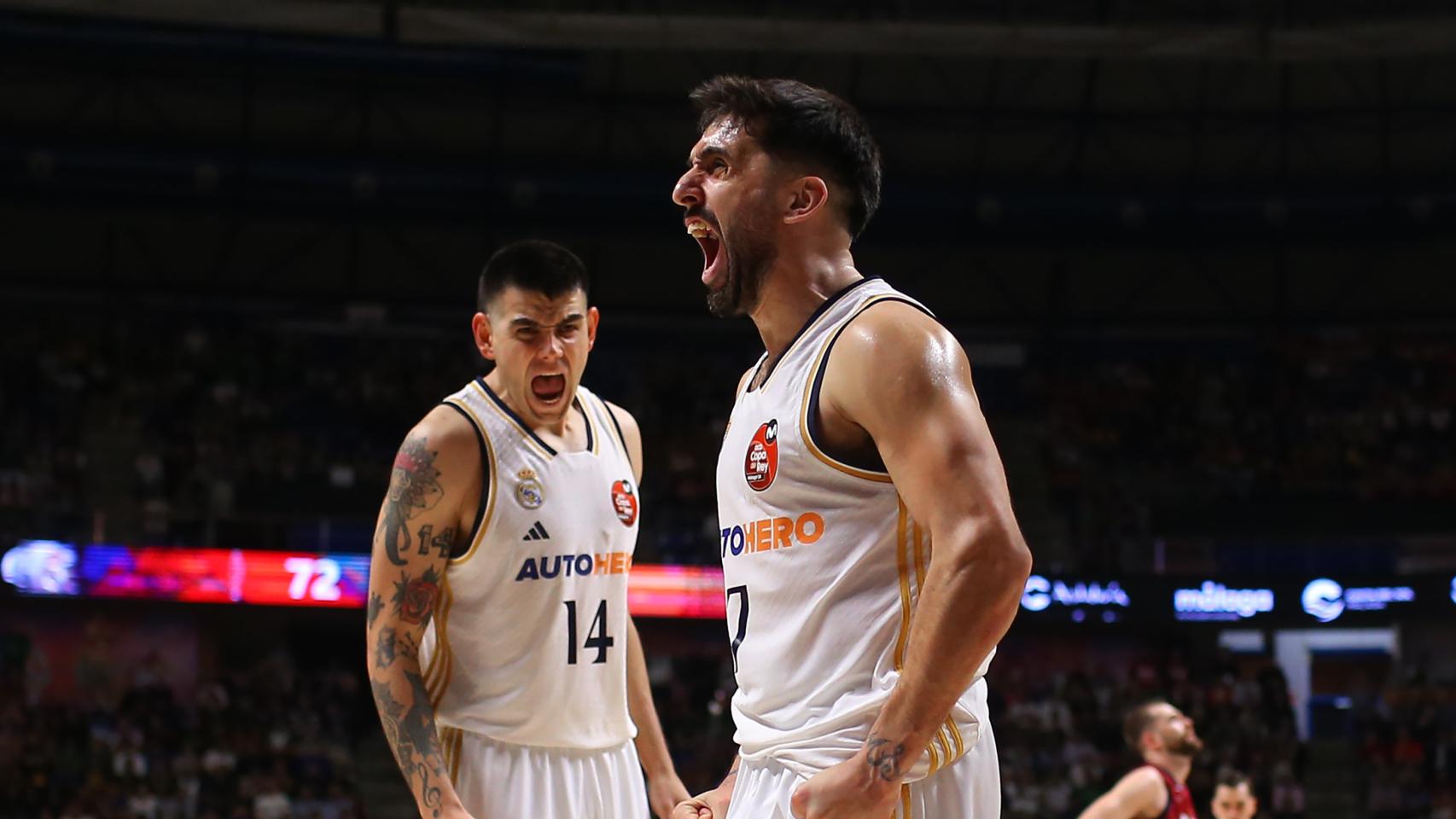 Facundo Campazzo celebra una canasta del Real Madrid en la Copa del Rey.