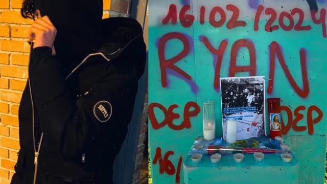 El joven Ryan y el altar que le han hecho sus amigos en Getafe.