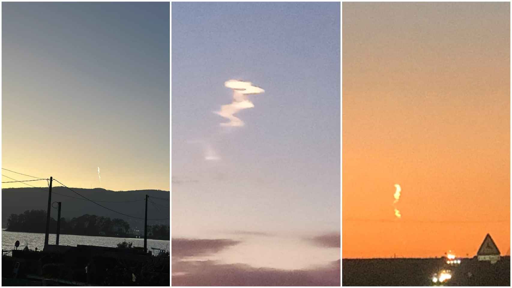 Imágenes de la estela de la bola de fuego compartidas por usuarios en las redes sociales.