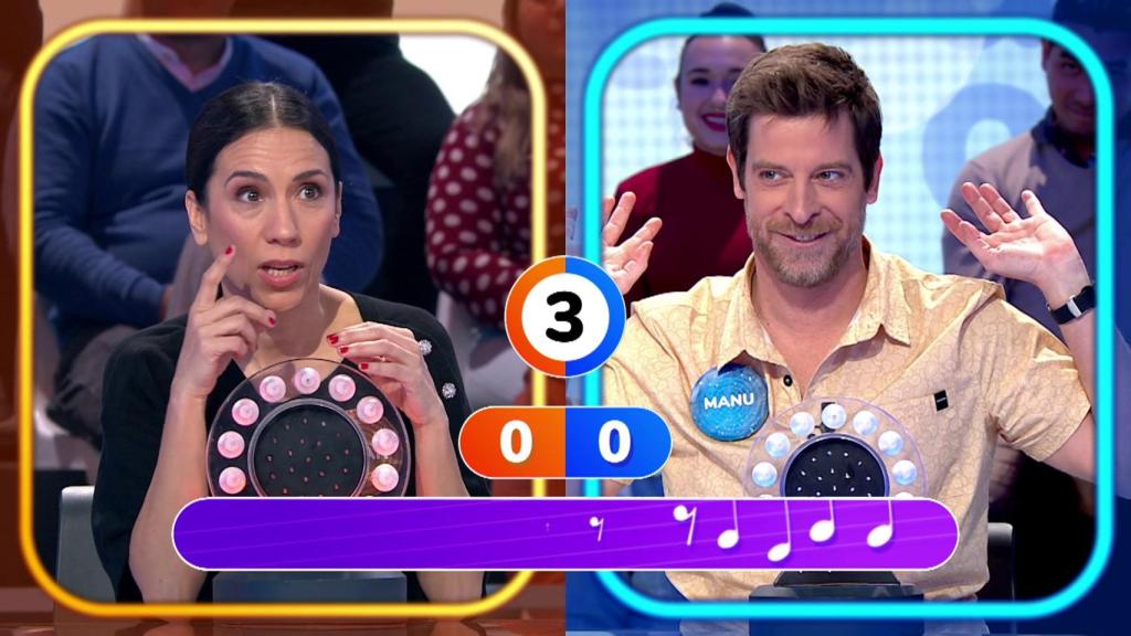 Manu Baqueiro e Itziar Miranda en 'Pasapalabra'.