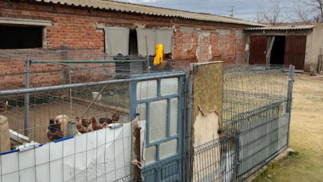Gallinero y puerta de entrada a la plantación.