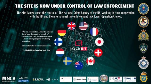 Operación Cronos, mensaje en la web de lockBit incautada