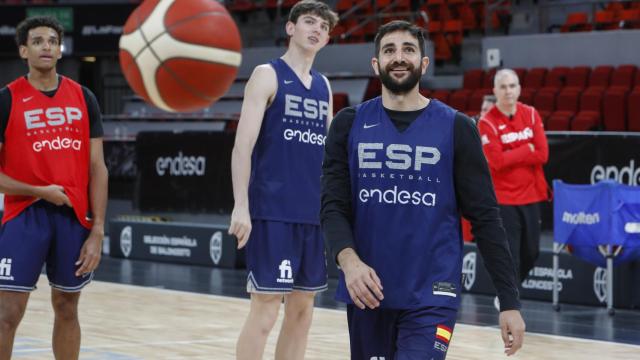 Ricky Rubio en febrero en un entrenamiento con la selección.